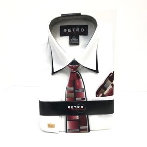 Retro Modern Dresswear Boys White Dress Shirt Burgundy Black Tie Hanky Size 6
